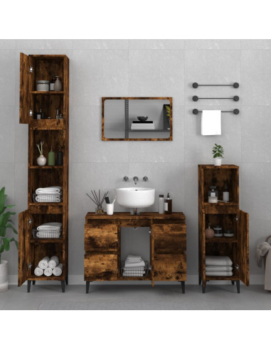 Mobile Lavabo Rovere Fumo 80x33x60 cm in Legno Multistrato