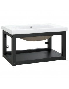 Telaio per Lavabo da Bagno con Lavabo Integrato Nero in Ferro 2