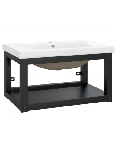 Telaio per Lavabo da Bagno con Lavabo Integrato Nero in Ferro