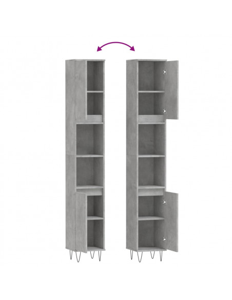 Armadietto Bagno Grigio Cemento 30x30x190 cm Legno Multistrato