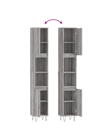 Armadietto Bagno Grigio Sonoma 30x30x190cm in Legno Multistrato