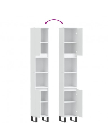 Armadietto da Bagno Bianco 30x30x190 cm in Legno Multistrato