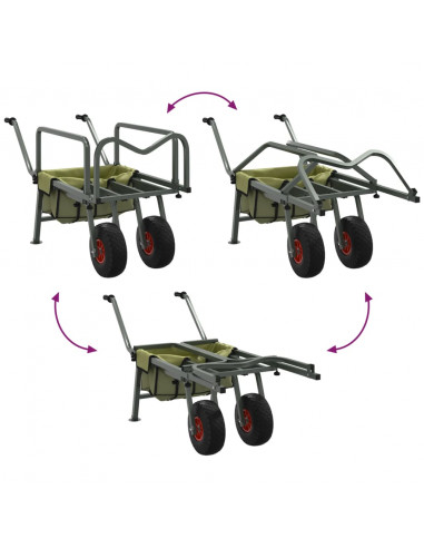 Carrello da Pesca Verde con 2Ruote Acciaio Verniciato a Polvere