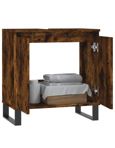 Armadietto Bagno Rovere Fumo 58x33x60 cm in Legno Multistrato