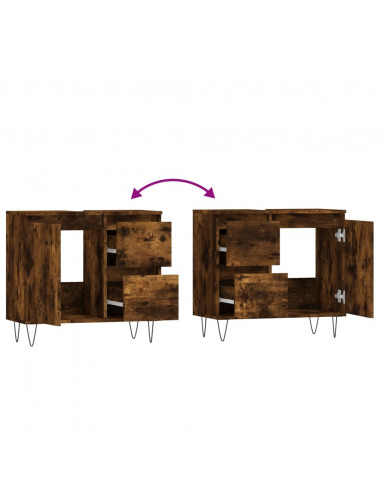 Armadietto Bagno Rovere Fumo 65x33x60 cm in Legno Multistrato