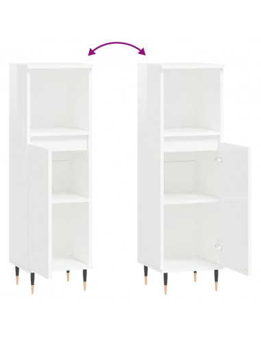 Armadietto Bagno Bianco Lucido 30x30x100cm in Legno Multistrato