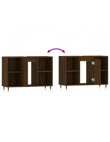 Armadietto Bagno Rovere Marrone 80x33x60cm in Legno Multistrato