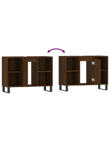 Armadietto Bagno Rovere Marrone 80x33x60cm in Legno Multistrato