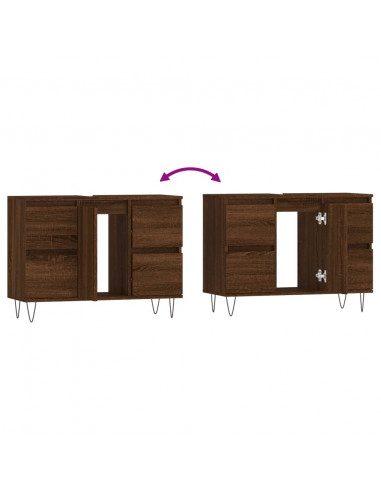 Armadietto Bagno Rovere Marrone 80x33x60cm in Legno Multistrato