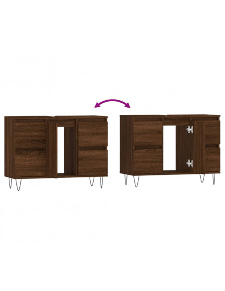 Armadietto Bagno Rovere Marrone 80x33x60cm in Legno Multistrato