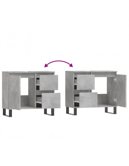 Armadietto da Bagno Grigio Cemento 65x33x60cm Legno Multistrato