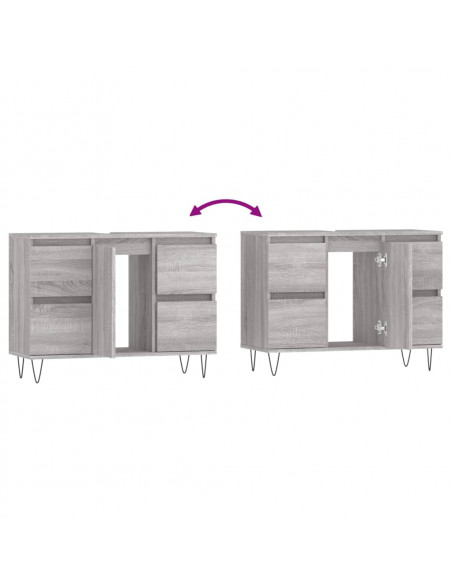 Mobile da Bagno Grigio Sonoma 80x33x60 cm in Legno Multistrato