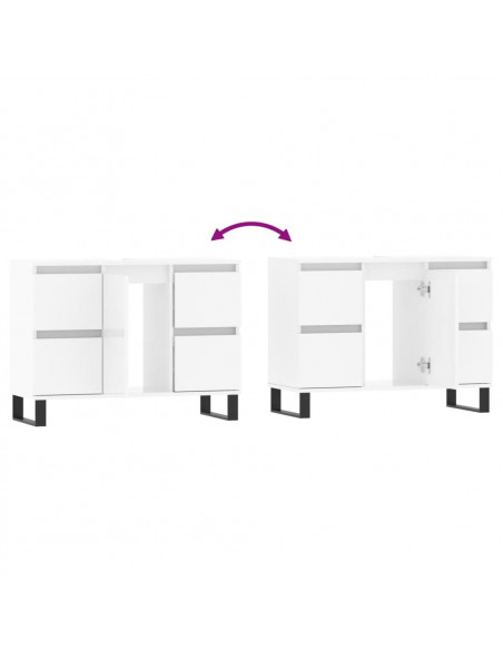Armadietto Bagno Bianco Lucido 80x33x60cm in Legno Multistrato
