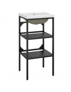 Telaio per Lavabo da Bagno con Lavabo Integrato Nero in Ferro 2