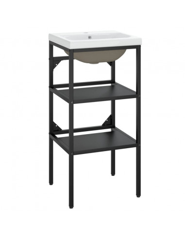 Telaio per Lavabo da Bagno con Lavabo Integrato Nero in Ferro