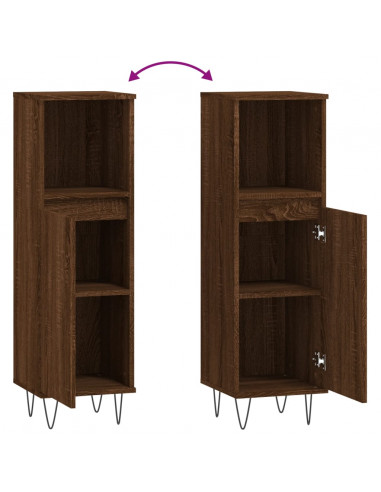 Armadietto Bagno Rovere Marrone 30x30x100 cm Legno Multistrato