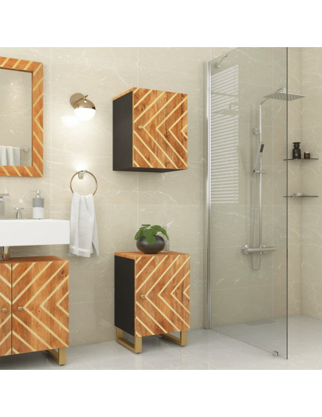 Mobile da Bagno a Parete Marrone e Nero Legno Massello di Mango