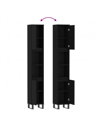 Armadietto da Bagno Nero 30x30x190 cm in Legno Multistrato
