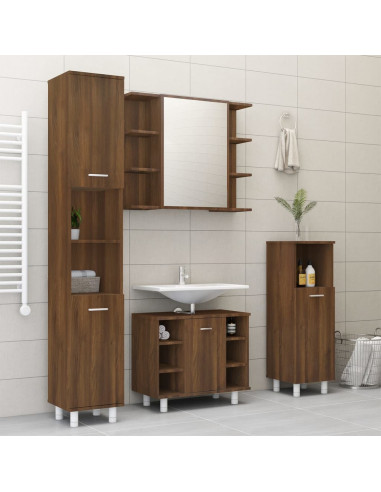 Mobile da Bagno Specchio in Rovere Marrone 80x20,5x64 cm Legno