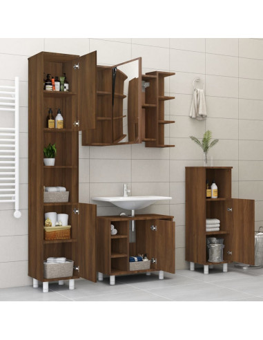 Mobile da Bagno Specchio in Rovere Marrone 80x20,5x64 cm Legno