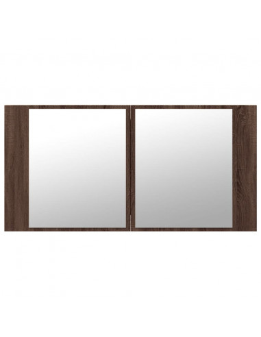 Armadietto Specchio con LED Rovere Marrone 90x12x45cm Acrilico