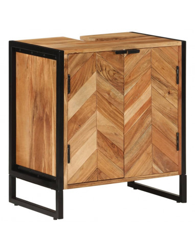 Set Mobili da Bagno 2 pz in Ferro e Legno Massello di Acacia