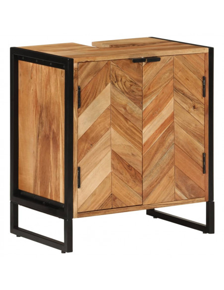 Set Mobili da Bagno 2 pz in Ferro e Legno Massello di Acacia