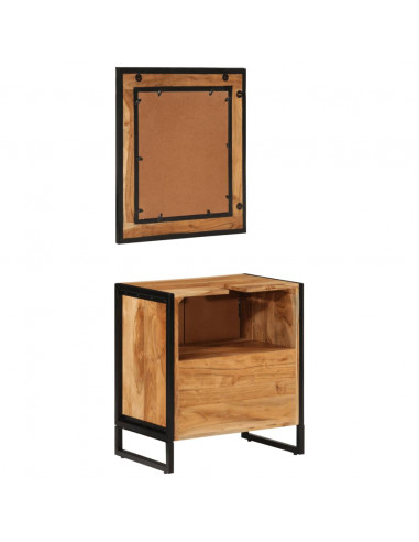 Set Mobili da Bagno 2 pz in Ferro e Legno Massello di Acacia