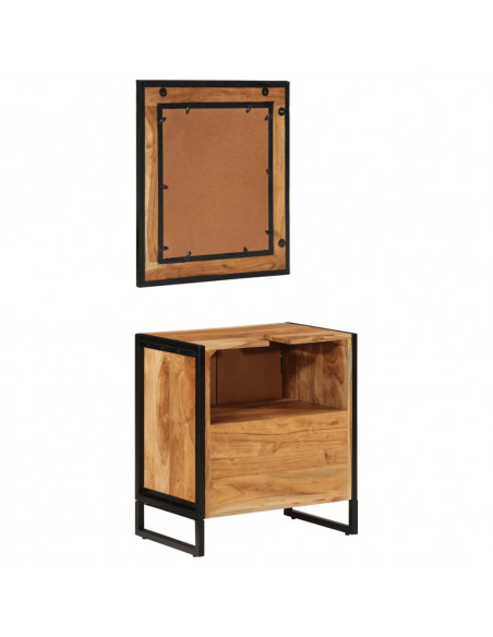 Set Mobili da Bagno 2 pz in Ferro e Legno Massello di Acacia