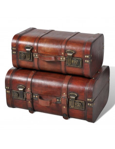 Baule del Tesoro in Legno 2 pz Vintage Marrone 2