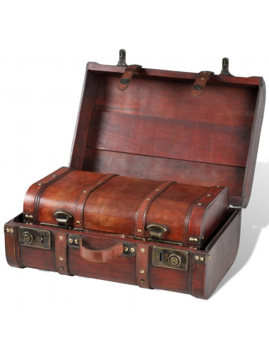 Baule del Tesoro in Legno 2 pz Vintage Marrone