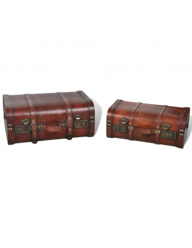 Baule del Tesoro in Legno 2 pz Vintage Marrone