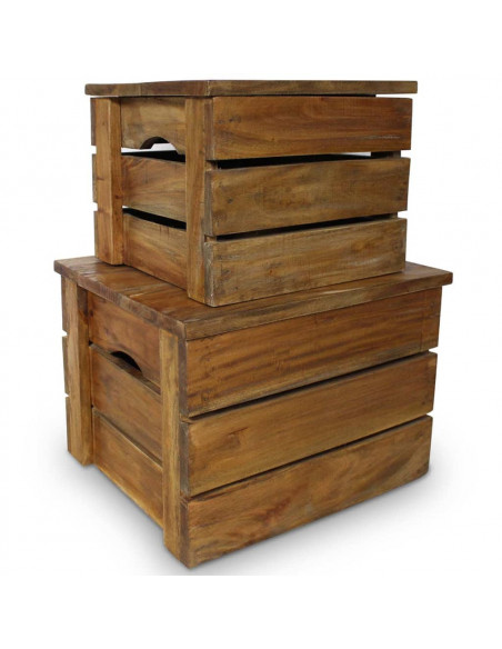 Set di Casse Portaoggetti 2 pz in Legno Massello di Recupero
