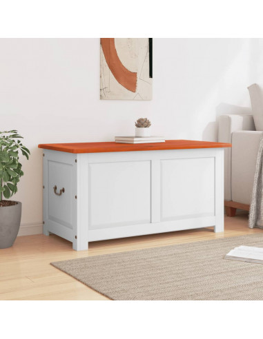 Cassapanca con Coperchio Marrone e Bianco Legno Massello Acacia