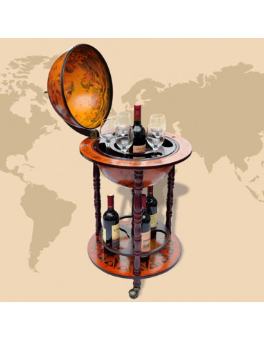 Minibar a Forma di Globo con Supporto in Legno di Eucalipto