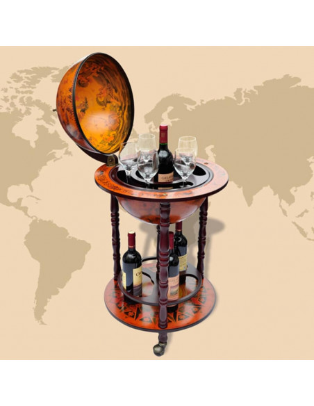 Minibar a Forma di Globo con Supporto in Legno di Eucalipto