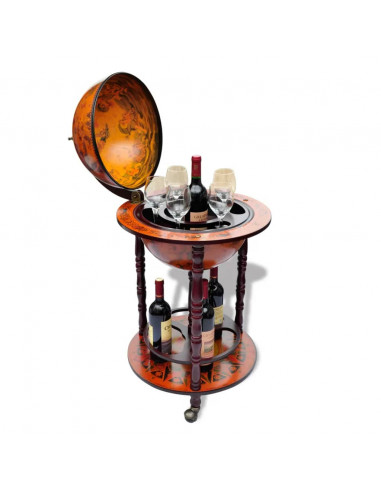 Minibar a Forma di Globo con Supporto in Legno di Eucalipto