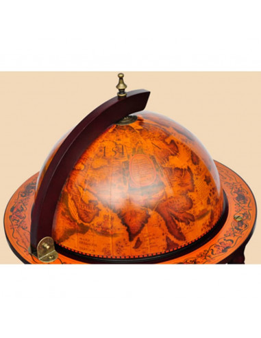 Minibar a Forma di Globo con Supporto in Legno di Eucalipto