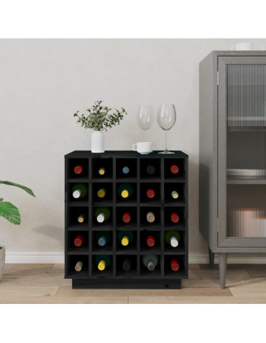 Portabottiglie Nero 55,5x34x61 cm in Legno Massello di Pino