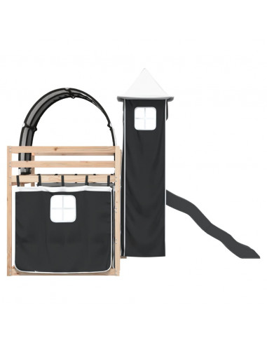 Letto a Castello con Scivolo e Tende Bianco e Nero 80x200 cm