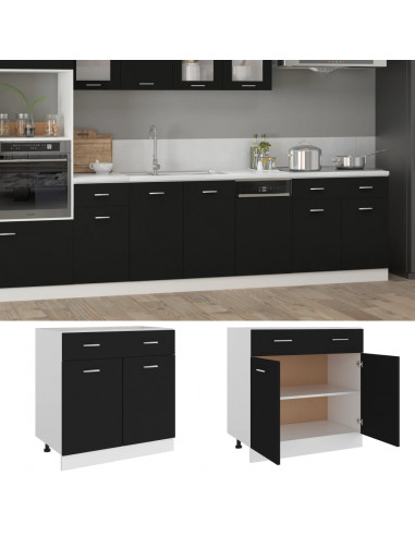Mobile Inferiore Cassetto Nero 80x46x81,5 cm Legno Multistrato