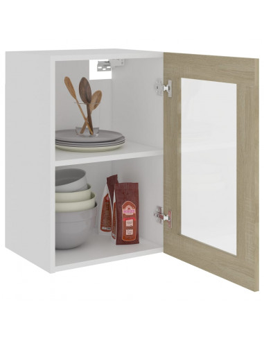 Mobile Pensile con Vetro Rovere Sonoma 40x31x60 cm Multistrato