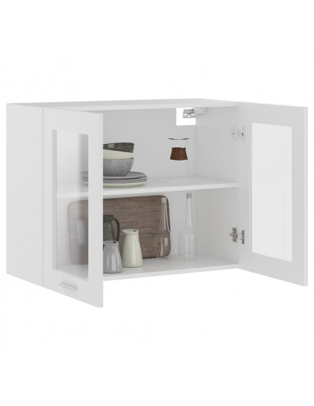 Mobile Pensile con Vetro Bianco 80x31x60 cm Legno Multistrato