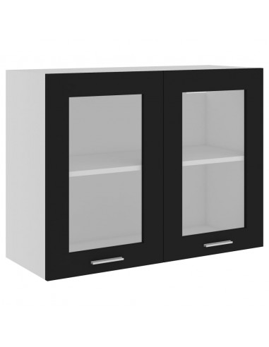 Mobile Pensile con Vetro Nero 80x31x60 cm Legno Multistrato