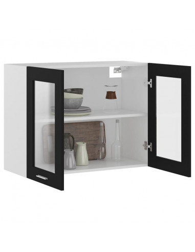 Mobile Pensile con Vetro Nero 80x31x60 cm Legno Multistrato