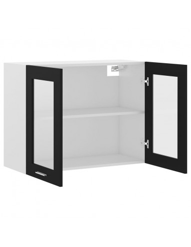 Mobile Pensile con Vetro Nero 80x31x60 cm Legno Multistrato