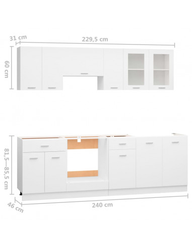 Set Armadi da Cucina 8 pz Bianco in Legno Multistrato
