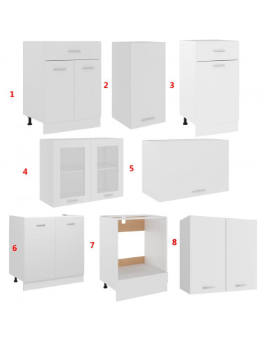 Set Armadi da Cucina 8 pz Bianco in Legno Multistrato