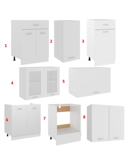 Set Armadi da Cucina 8 pz Bianco in Legno Multistrato