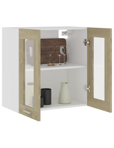 Mobile Pensile con Vetro Rovere Sonoma 60x31x60 cm Multistrato